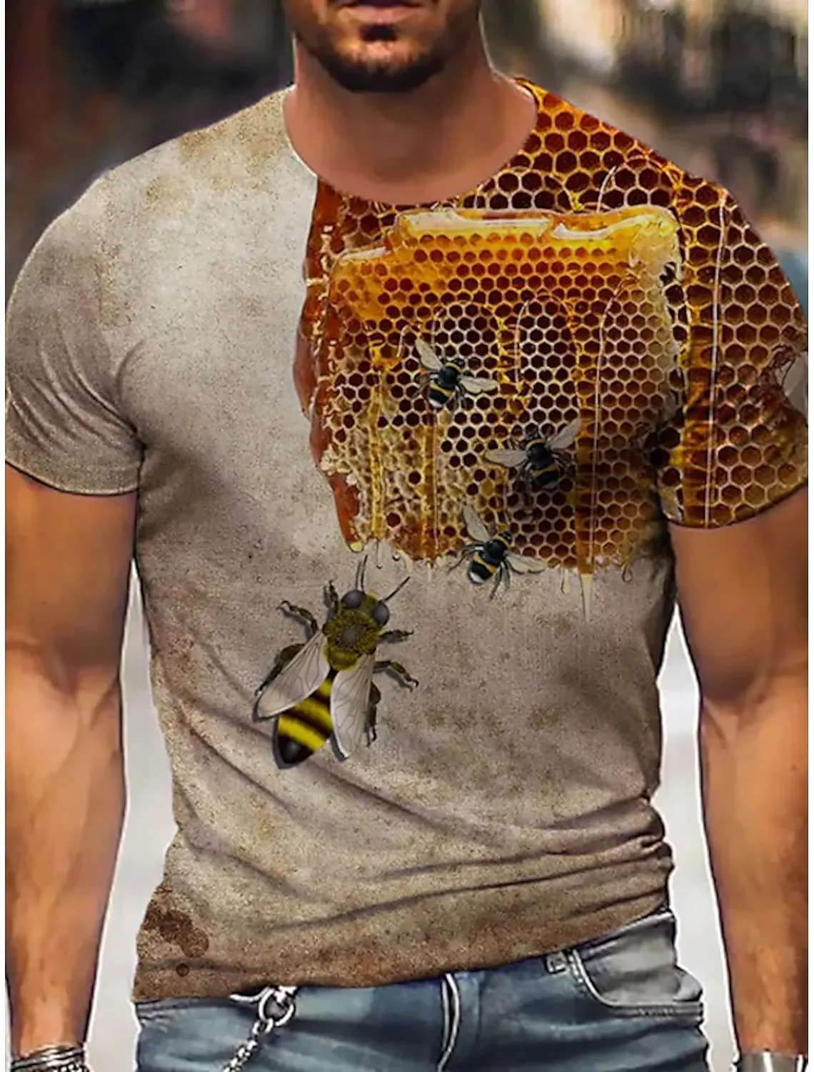 Men\'s T-Shirts Funny Bee Pattern 3D Print Tops Tees 2024 Summer New Women Streetwear Fashion Oversized T Shirt Men Clothing