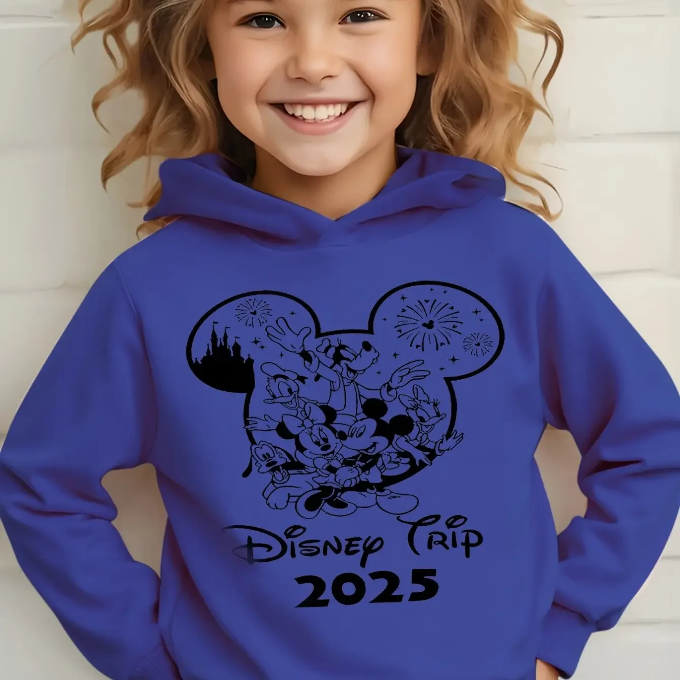 

Disney 2025 Disney Trip Kids' Long Sleeve Hoodie - Soft Stretch Fabric, Cute Cartoon Design with Mickey Mouse & Castle