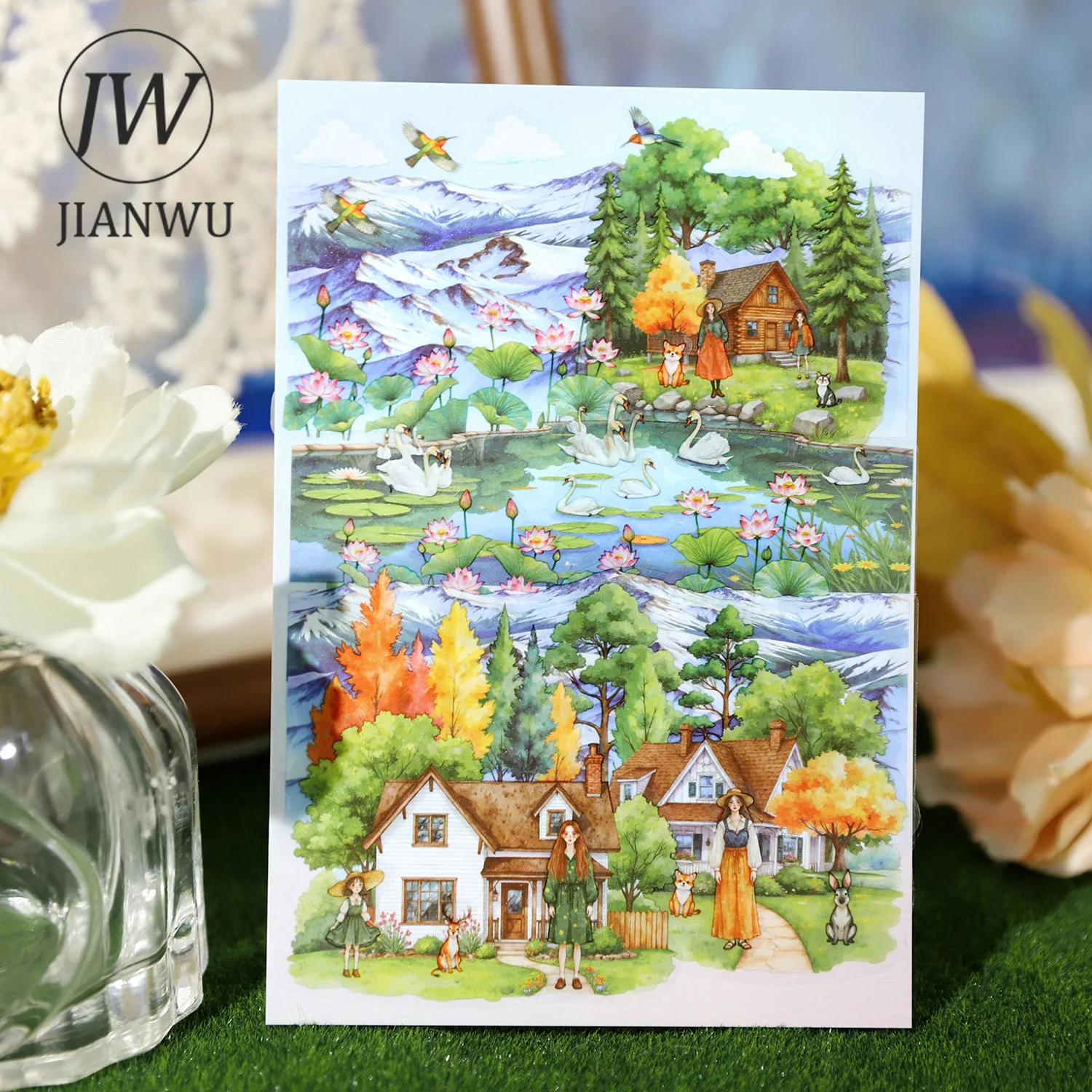 JIANWU Hot Wind Clear Scene Series Vintage Spring House Landscape Material Collage PET Sticker Creative DIY Journal Stationery view 4