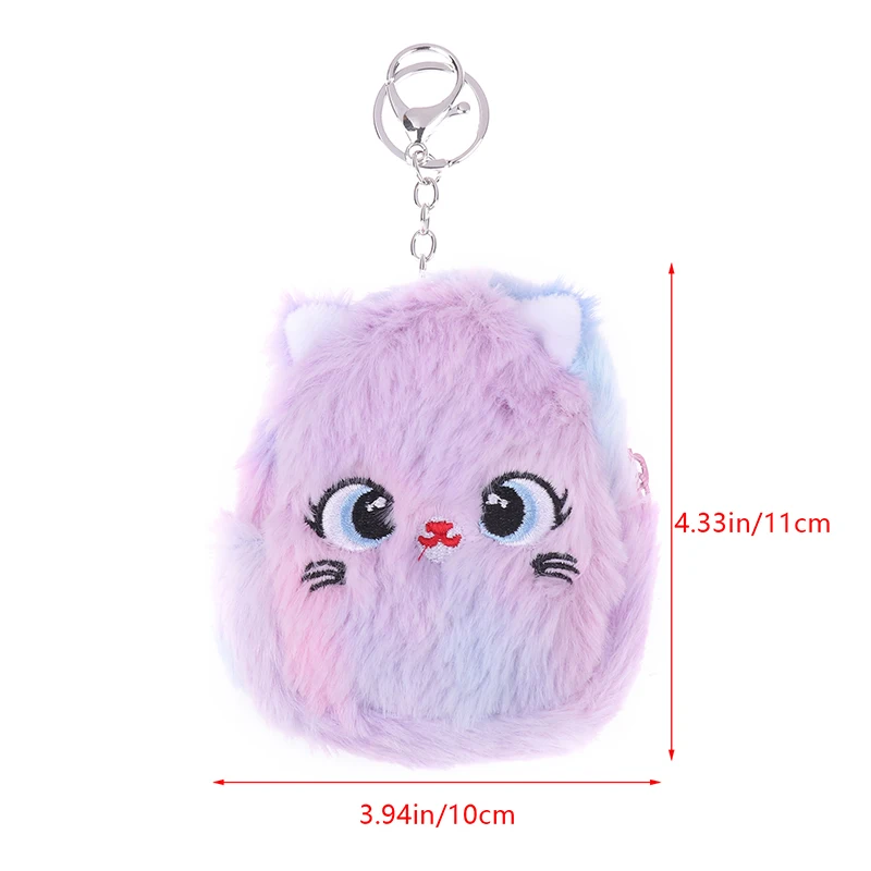 Cute Cat Plush Coin Purse com chaveiro Bolsa de mudança de zíper Pequeno fone de ouvido Saco de batom Mini carteira Bolsa de dinheiro Presente infantil