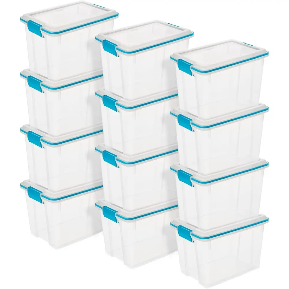 Gasket Storage Box with Lids or Home & Oice, 20 Quart, 12-Pack | Heavy-Duty, Stackable, and Organizing Containers or Bathroom, C