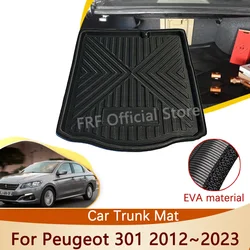Auto for Peugeot 301 Sedan 2013~2023 2020 2019 2018 2015 2014 Car Accessories Trunk Mat Floor Tray Waterproof Cargo Boot Carpet