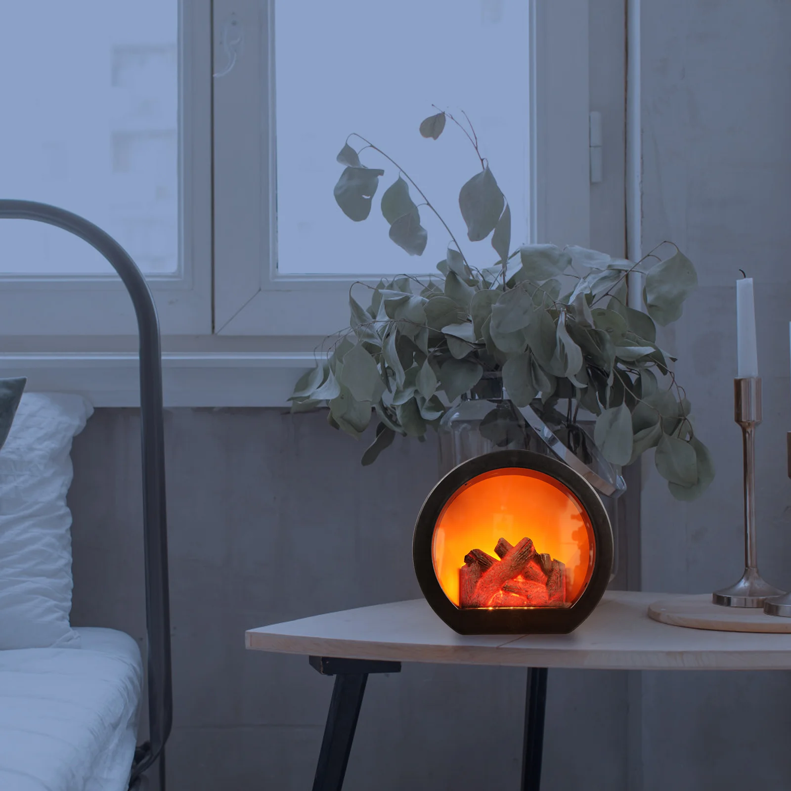 

LED Flame Effect Fireplace Lantern for Home Decor Warm Simulation Firewood Desktop Light Festival Atmosphere Lamp Adornment