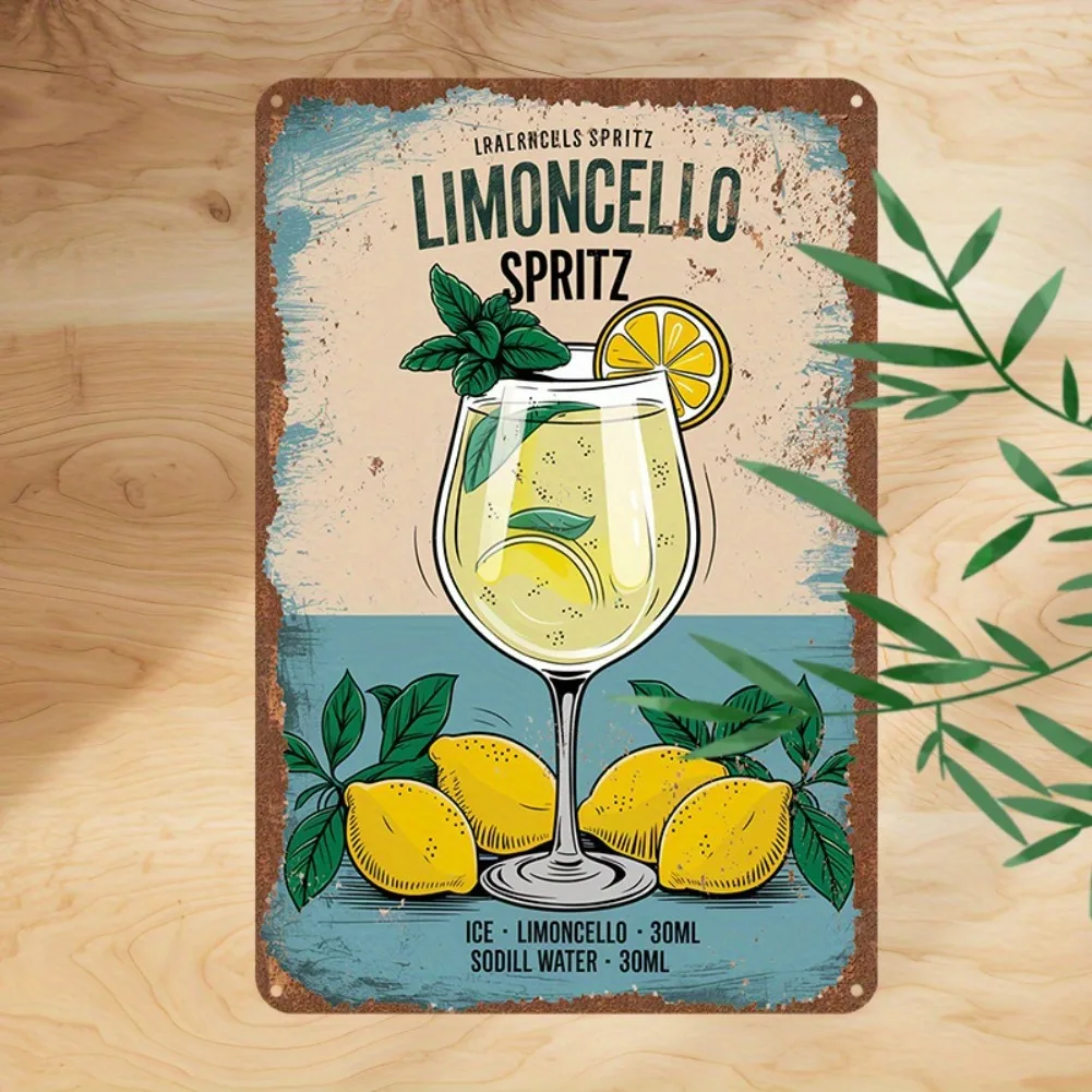 1pc 12x8 Inch Vintage Limoncello Spritz Metal Tin Sign - Retro Lemon Cocktail Art, Decor for Home Bar/Cafe/Garage