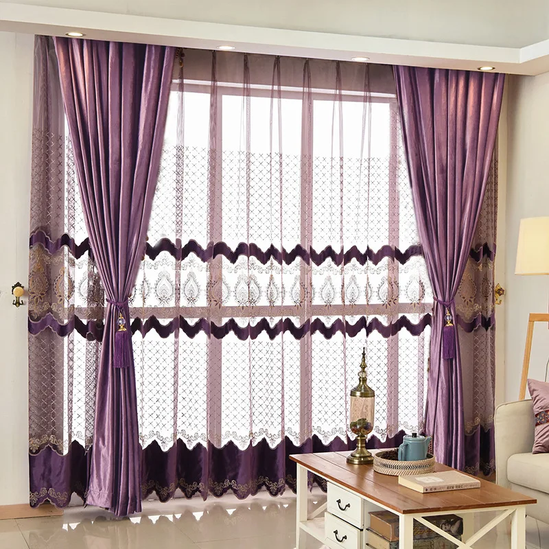 European Style Luxurious Purple Curtains American Style Matte Velvet Curtains for Living Dining Room Bedroom Customized Size