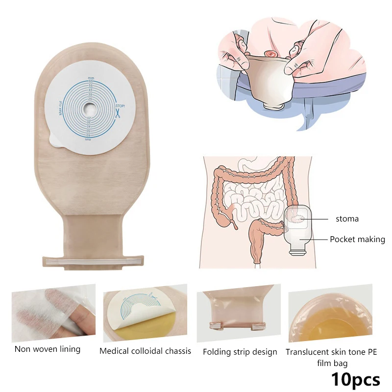 10 Pcs/Pack Colostomy Bags Colostomy Disposable Ostomy Drainable Single Use Bags Pouch For Stoma Care Ileostomy