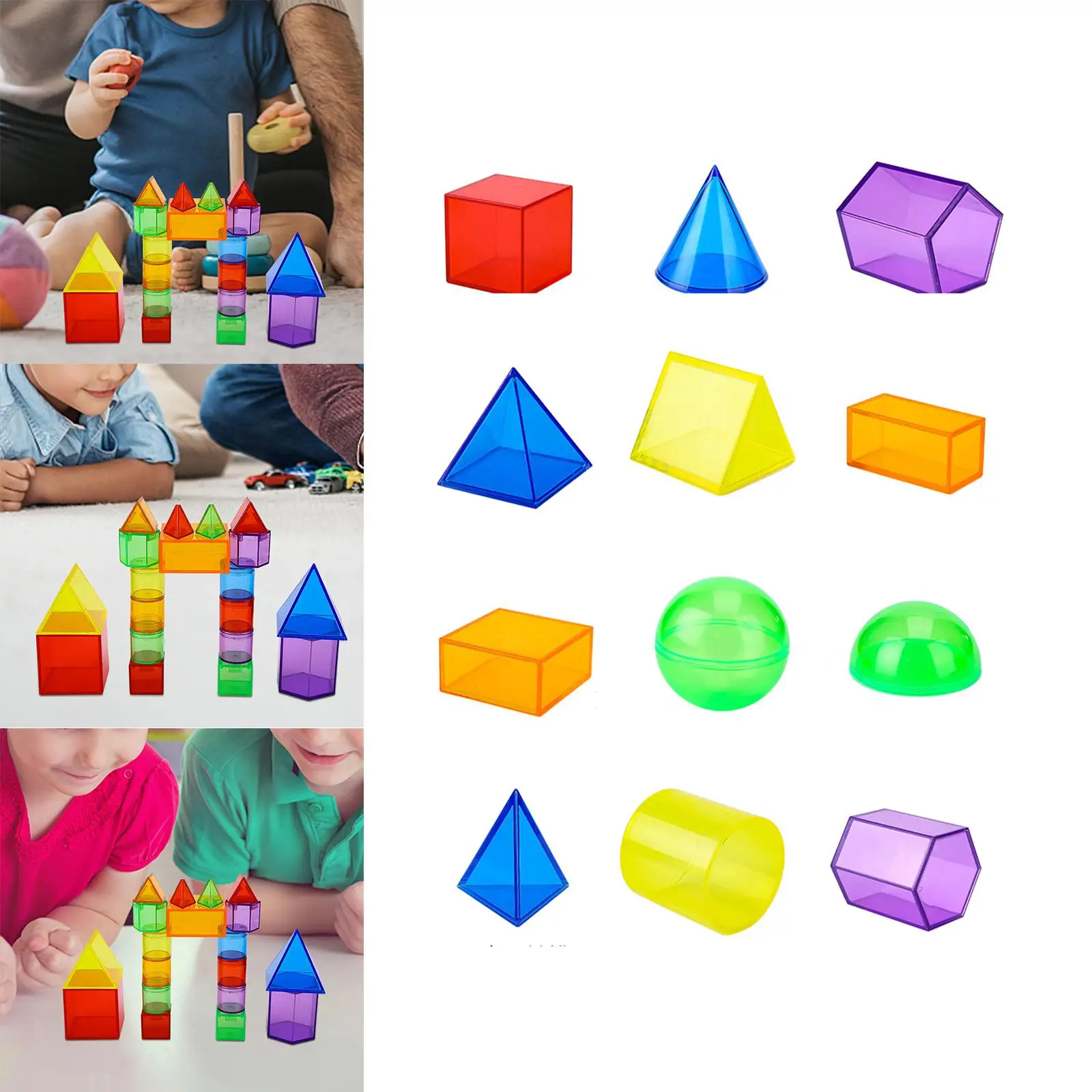 Blocos padrão transparentes para salas de jogos, sólidos geométricos, geometria ajudante, 12 pcs