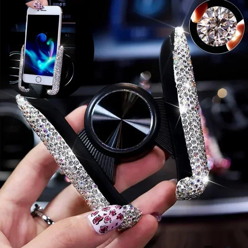 NEW Car Phone Holder Diamond Crystal Car Air Vent Mount Clip Mobile Phone Holder Stand in Auto Bracket Interior Accessories
