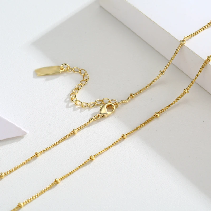 31cm-80cm Yellow Gold Color Beaded Curb Chain Short To Long Choker Necklaces For Women Girls Men Jewelry Kolye Ketting