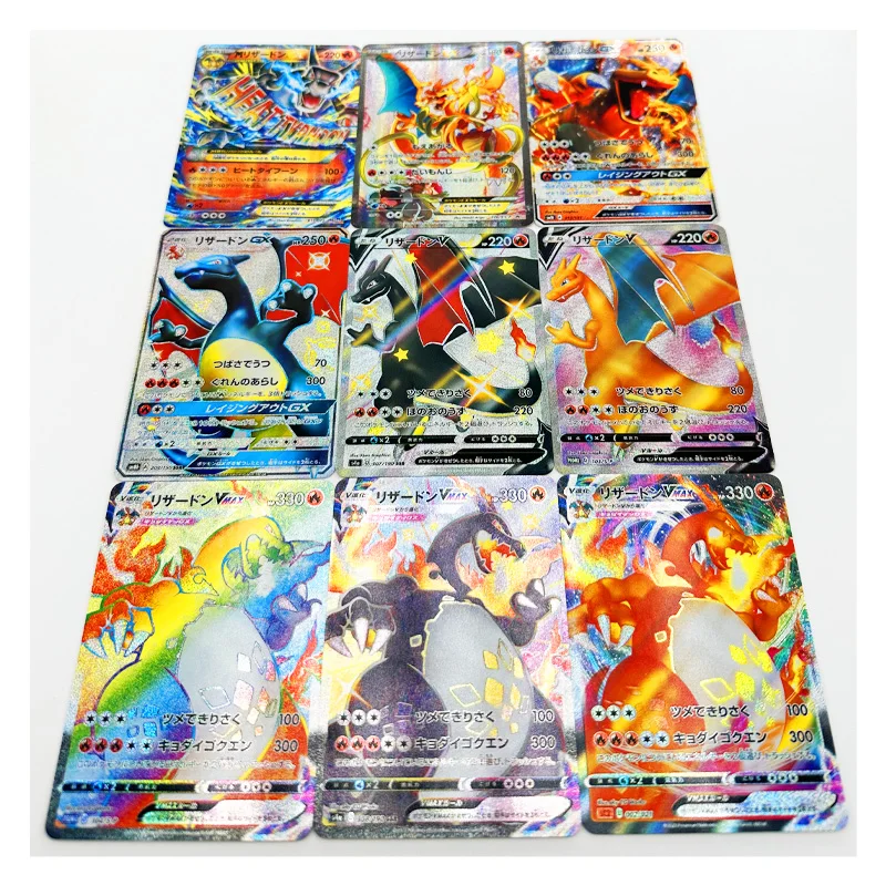 9Pcs/set Pokemon Ptcg Diy Charizard Self-Control Collect Signature Trading Flash Card Anime Cartoon Gift Color Flash Vmax