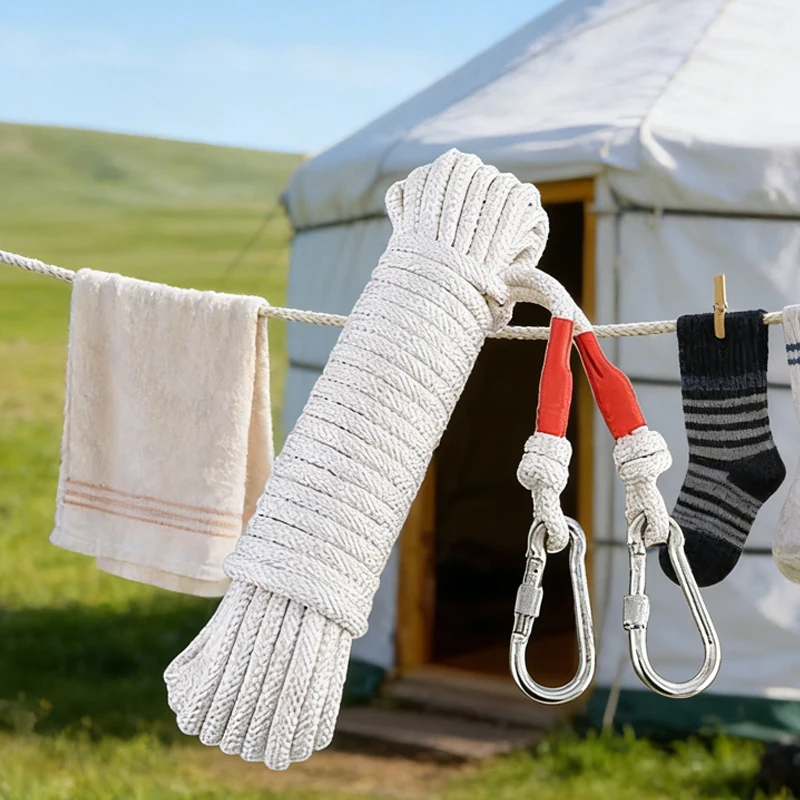 20M Clothesline Home Hanging String White Clothes Drying Ropes with Steel Wire Core Windproof Clothes Drying Rope for Outdoor