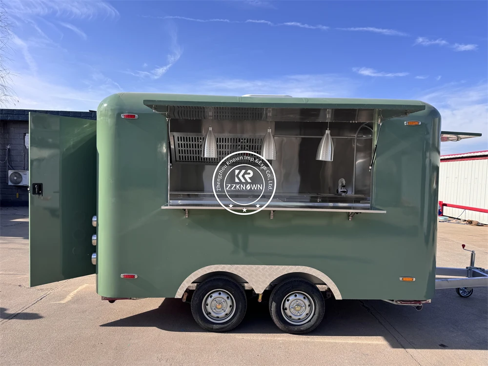 امتياز شاحنة الطعام المتنقلة فان المطبخ المحمول هوت دوج عربة شواء الشارع تقديم الطعام شواء البيتزا مقطورة الغذاء مجهزة بالكامل