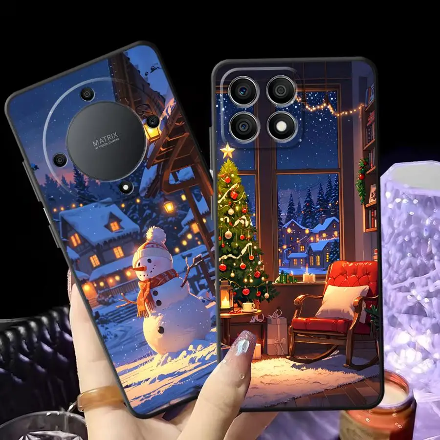 

Черный мягкий чехол для телефона Honor X5b 8X X8 X6 Magic5Lite 90 200 400 Lite 70 X9a X7 Winter Snow Christmas Santa Claus