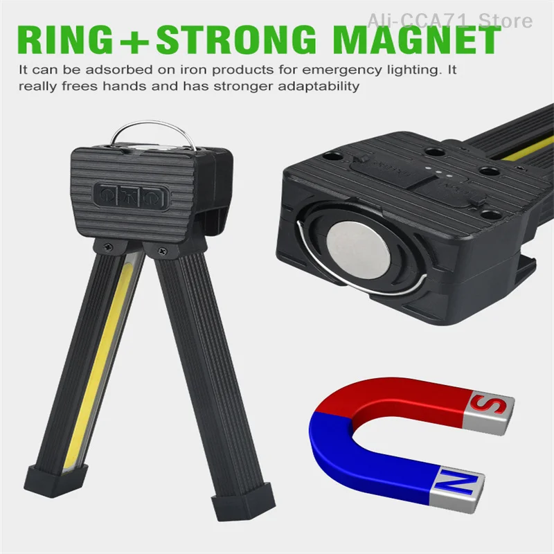 Rechargeable LED Work Lights 4 Modes Foldable Flashlight With Magnetic Hanging Hook COB Tent Lamp USB Rechargeable Flashlight