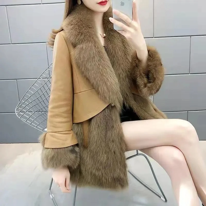 2024 Fashion Faux Sheepskin Fur Patchwork Coat Women Autumn Winter Fox Fur Short Jacket Streetwear Female Thicken Warm Overcoat