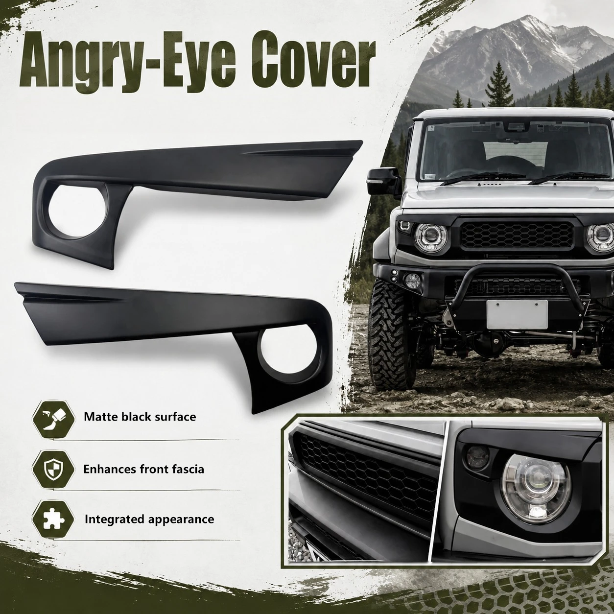 For Modify Type Grille Lantern Eyebrow Angry Face Headlight Trim Covers for Suzuki Jimny JB64 JB74 JC74 2019-2025 3/5 Door