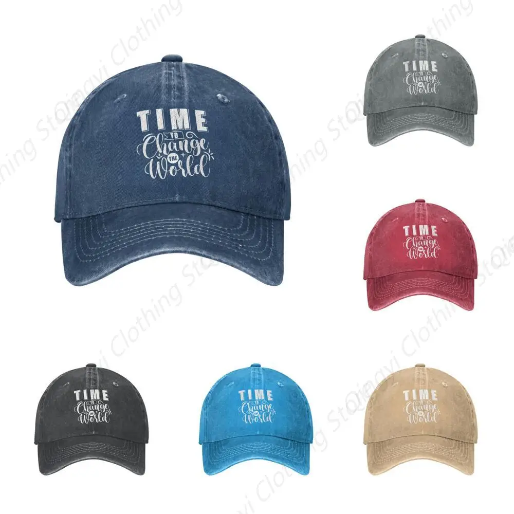 

Time to Change The World Baseball Cap for Men Women Hats Cotton Trucker Caps Adjustable Dad Hat Navy Blue