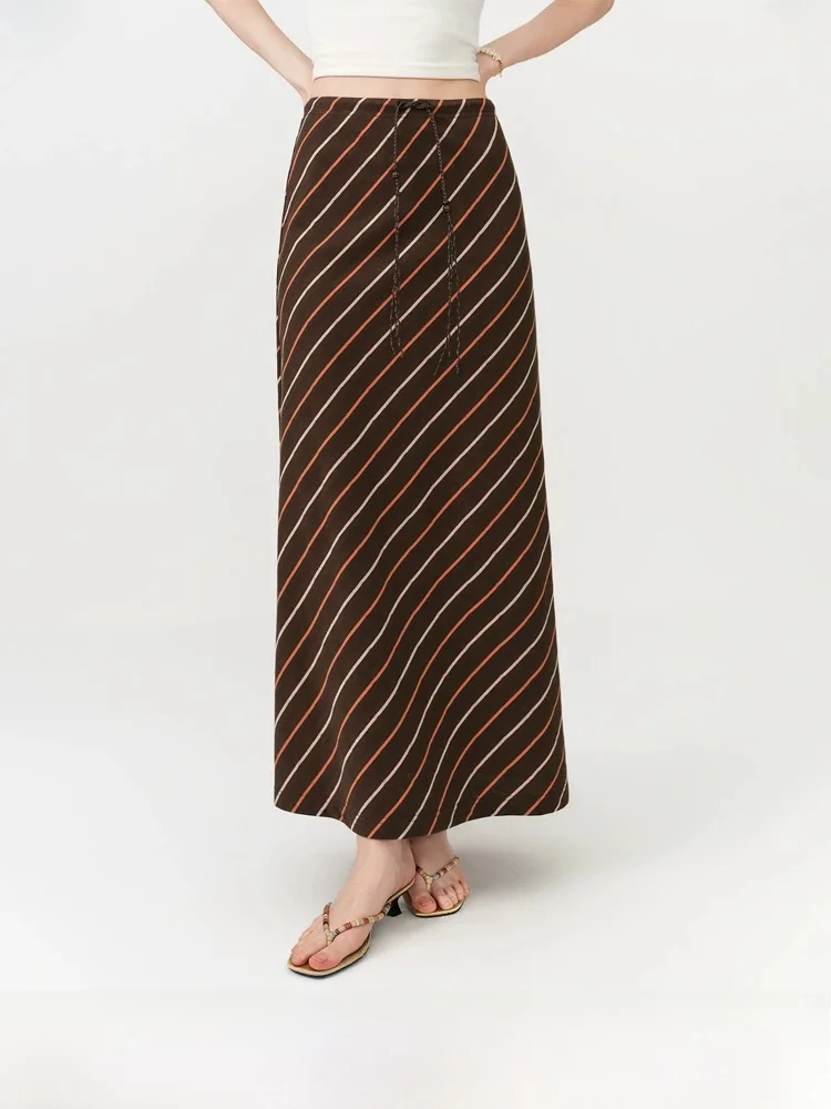 

Vivian Fan Summer 2026 High Waist H-Shape Straight Stripe Vacation Atmosphere Half Skirt Cotton Polyester Blend Comfortable Fit