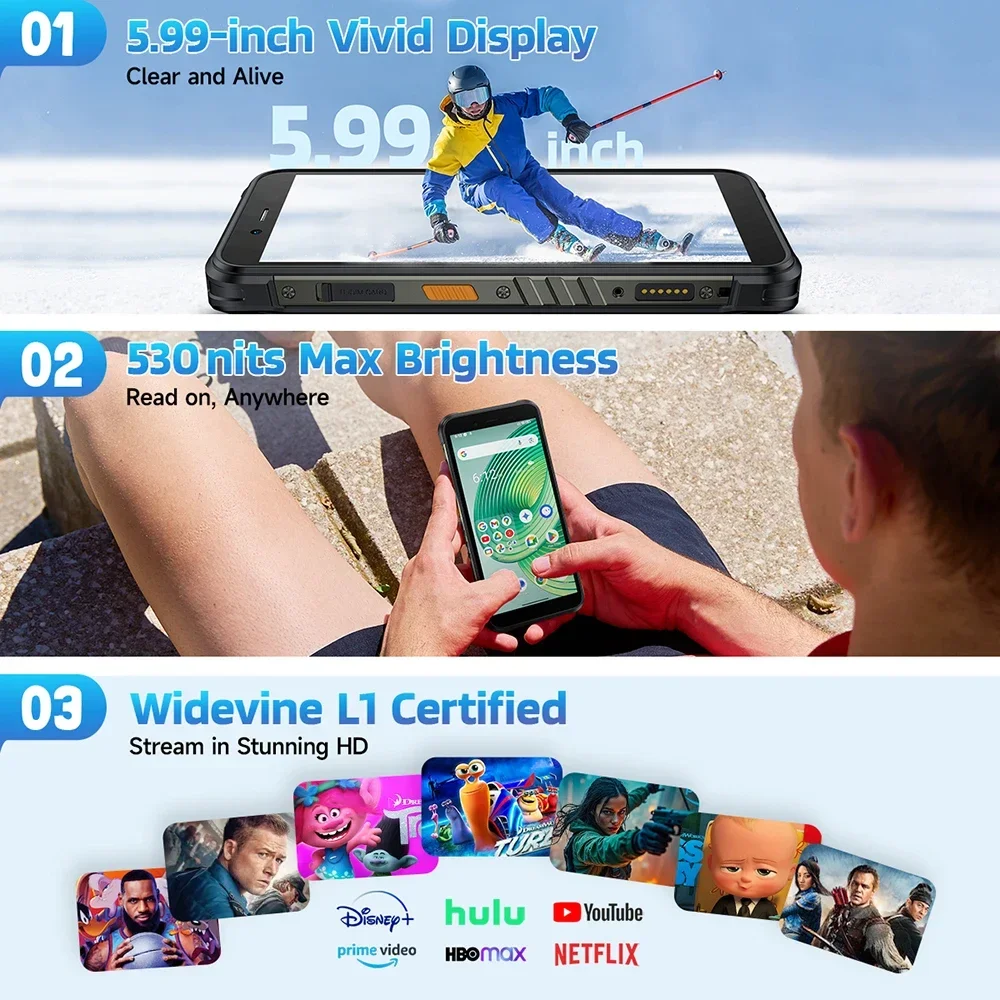 Ulefone 4G هاتف متين 5.99 "8GB 256GB الهاتف المحمول 9600mAh 50MP الكاميرا الرئيسية الهاتف الذكي أندرويد 15 NFC RugKing