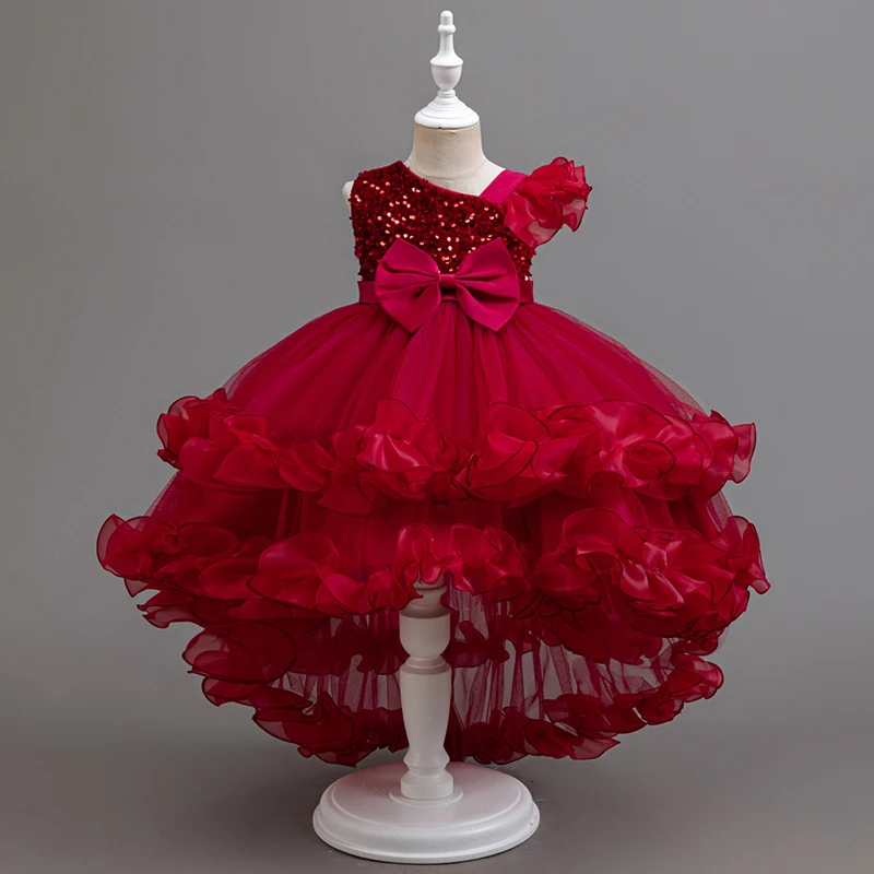 New style girl tail princess dress flower girl sequined banquet performance costume piano performance sequined cake dress
