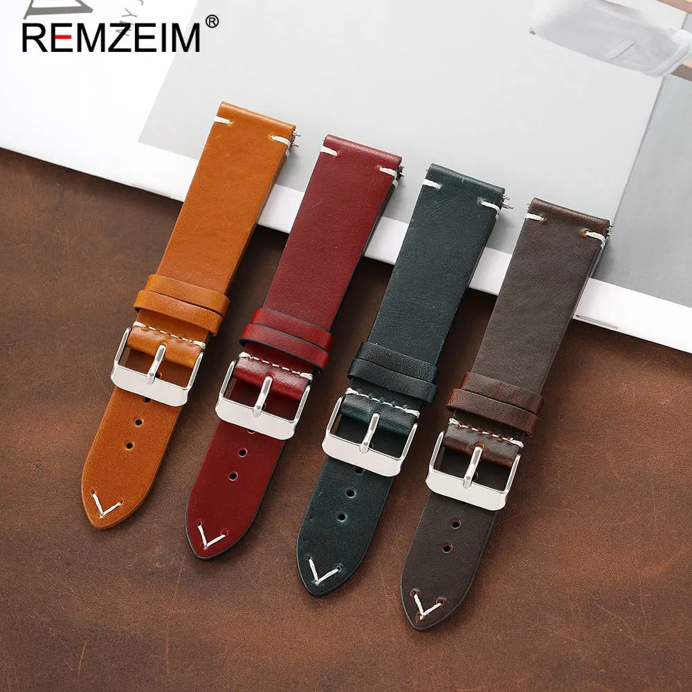 Klassisches Uhrenarmband aus Ölwachsleder mit Schnellverschluss für Herren, 18 mm, 19 mm, 20 mm, 21 mm, 22 mm, praktischer Armbanduhrenriemen