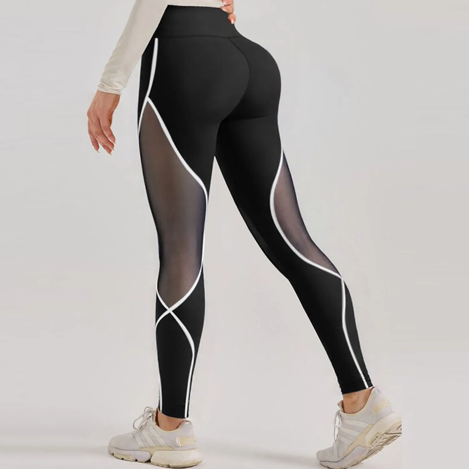 Women Black Mesh Leggings Elastic Gym Fitness Athletic Sportswear Workout Leggins Yoga Pants Sports Training Outdoor Tights