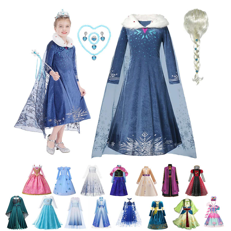 

Disney Princess Costume For Girls Autumn Winter Long Sleeve Frozen Elsa Anna Cinderella Mulan Halloween Christmas Cosplay Dress