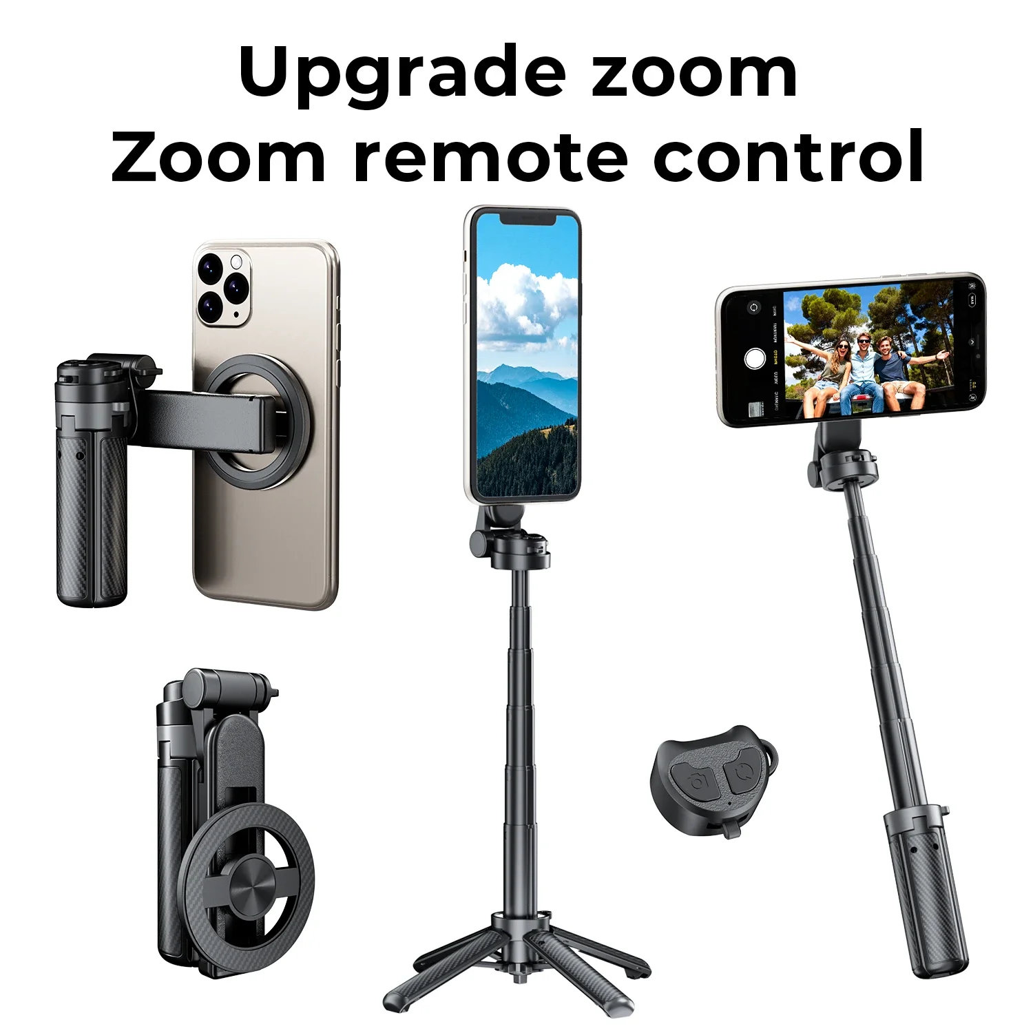 

Upgraded Magnetic Phone Holder Pocket Selfie Stick 360° Rotation with Zoom Wireless Bluetooth Control for Smartphone Shooting