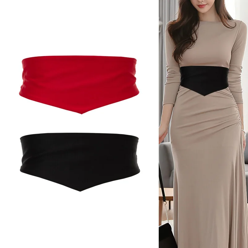 2022 Nowy damski szeroki pas biodrowy do sukienki Czarny jednolity kolor Wrap Around Obi Style Dress Belts for Ladies Corset Cinch Belts
