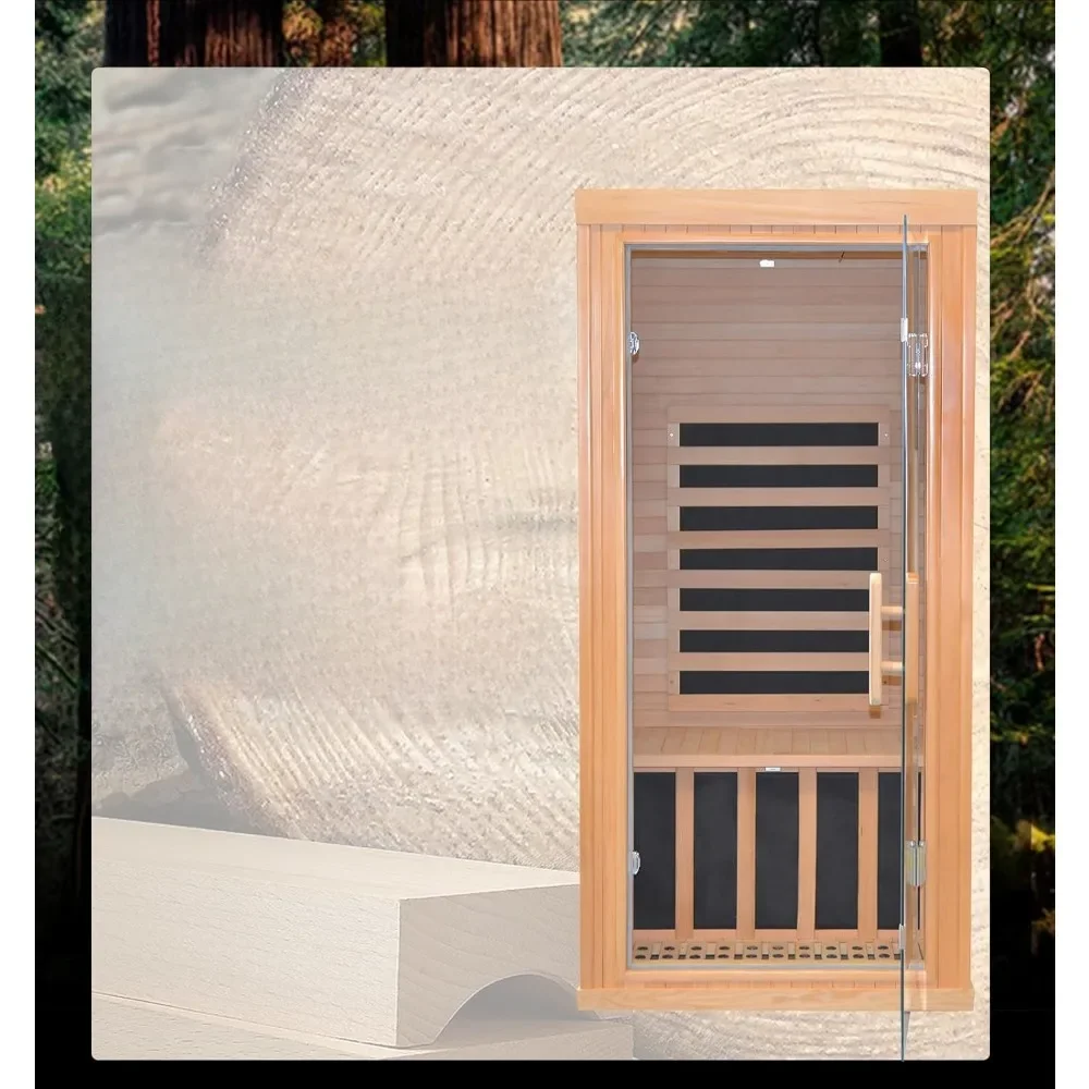 Personal Sauna Infrared Sauna Room 1 Person Wooden Canadian Hemlock 1260W Low Magnetic Graphene Carbon Plate Heater