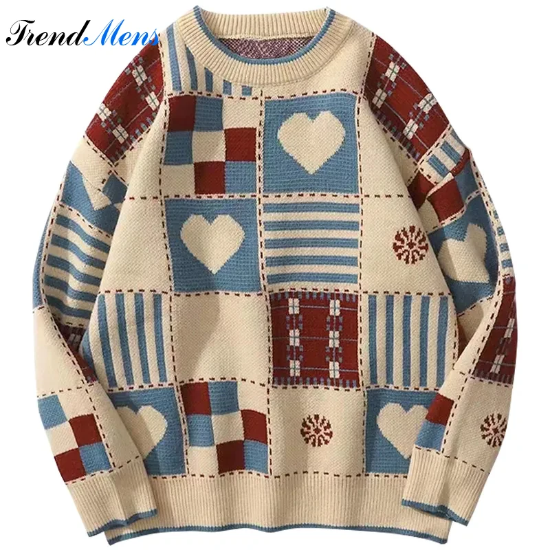 

Y2k Vintage Sweater Men Hip Hop Streetwear 2023 Harajuku Retro Japanese Style Love Oversized Women Knitted Sweater Wool Pullover