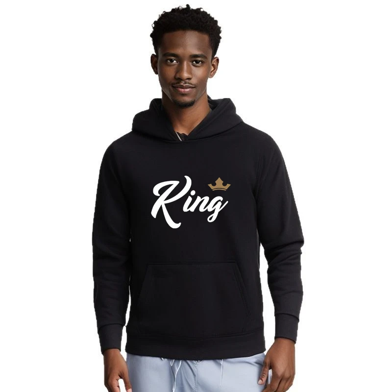 Printing Her King or His Queen Lover Hoodies Harajuku Fashion Casual Womens Men Clothing Lovers Sweatshirt Couple Hoodies