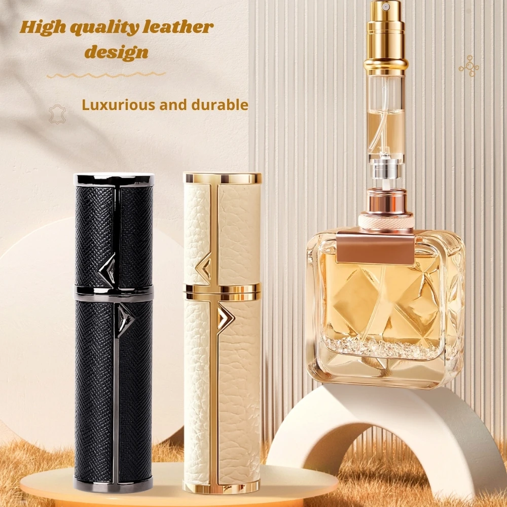 TonkinTen 5ml Refillable Mini Perfume Aluminum Atomizer Portable Travel Cosmetic Container Real Leather Perfume Atomiser