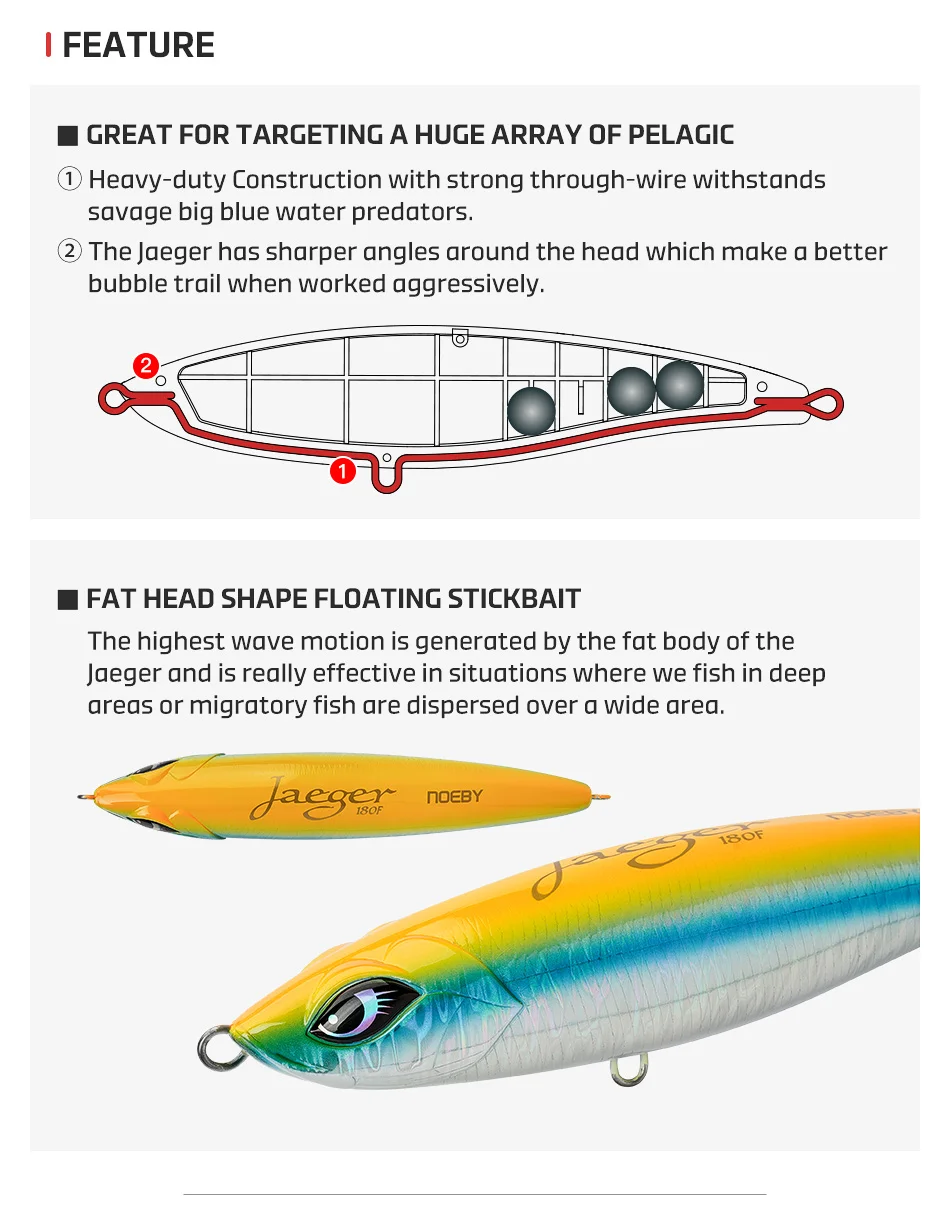 NOEBY Jaeger Schwimmender Stickbait Pencil-Köder 180mm 76g Salzwasser-Oberflächenköder für Großwildfischen – Detail 7