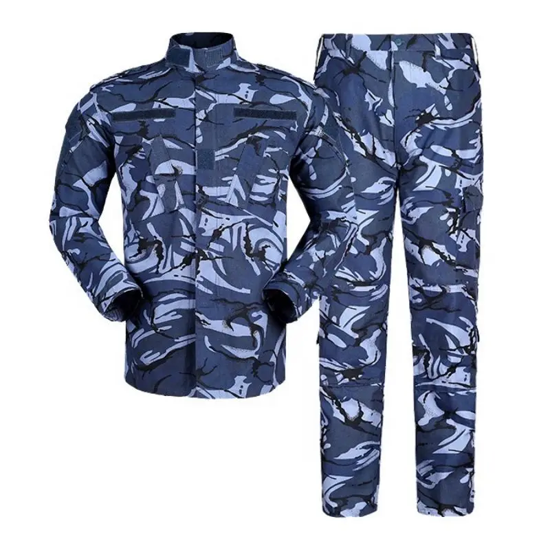 

2025 Winter men's blue camouflage training suit, warm combat tactical set, workwear style, outdoor sportswear uniform