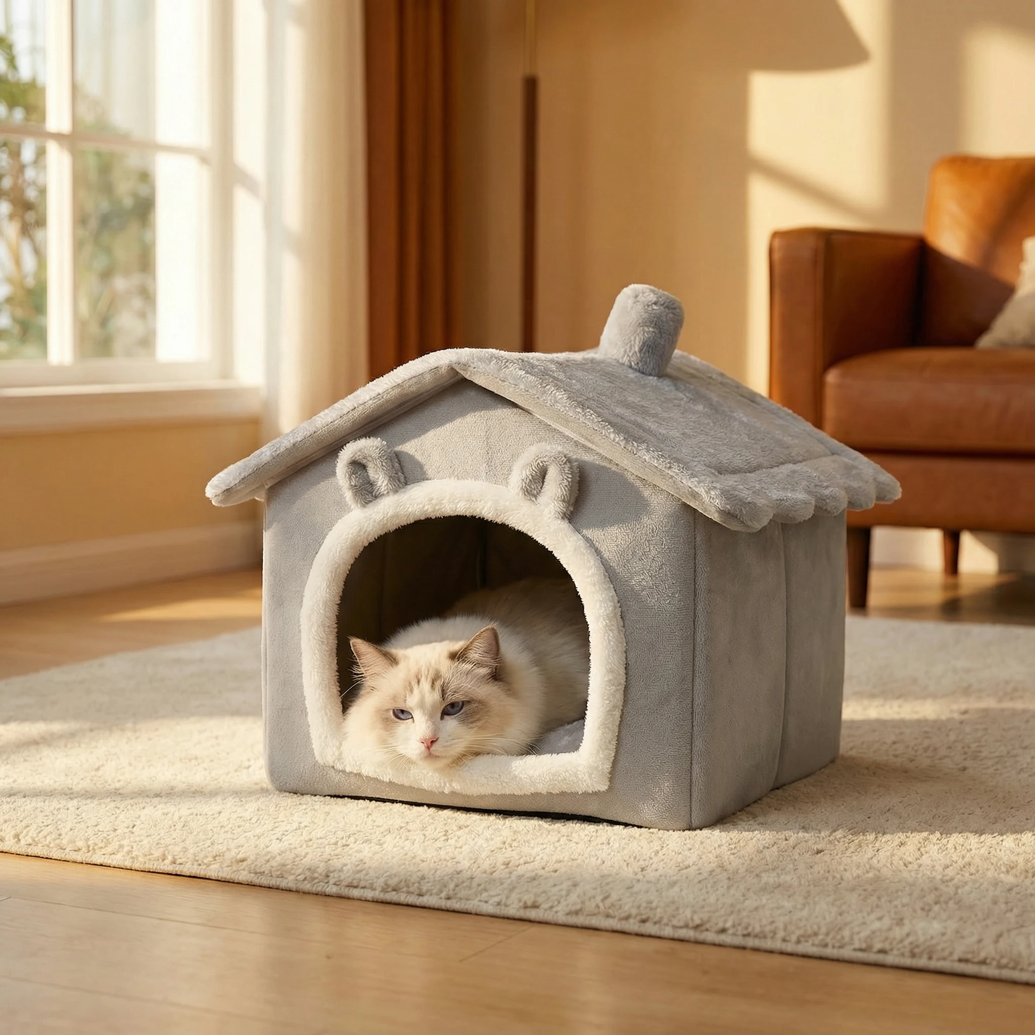 Foldable Washable Cat Bed Sofa Pet House Removable Cushion Cave Bed for Small Dogs Cats Soft Tent Cushion Suitable Four Season view 4
