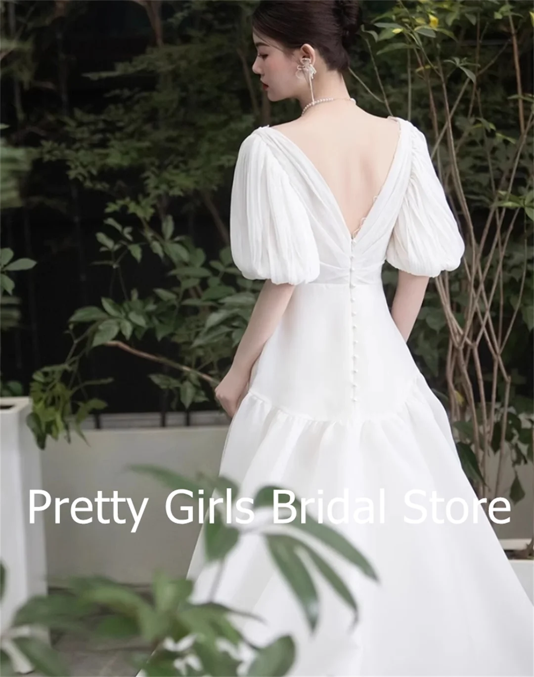 OEING French Style Korea Garden Elegant Wedding Dresses  A-Line  프롬드레스 Vintage Backless Organza Simple Bride Growns Party Women