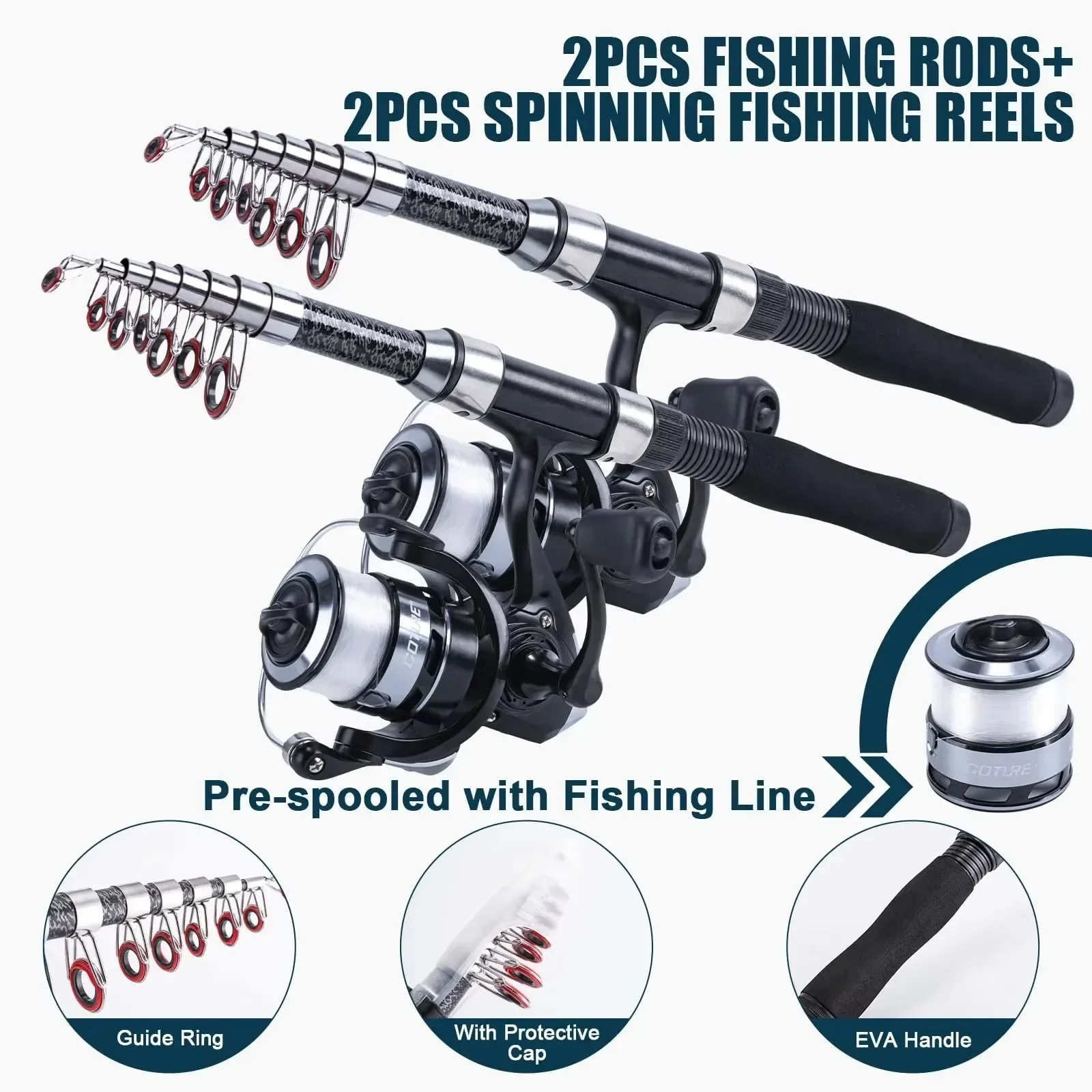 Goture 2개/세트 텔레스코픽 스피닝 낚싯대 콤보  - Fishing Rod Spinning 리뷰 및 가격