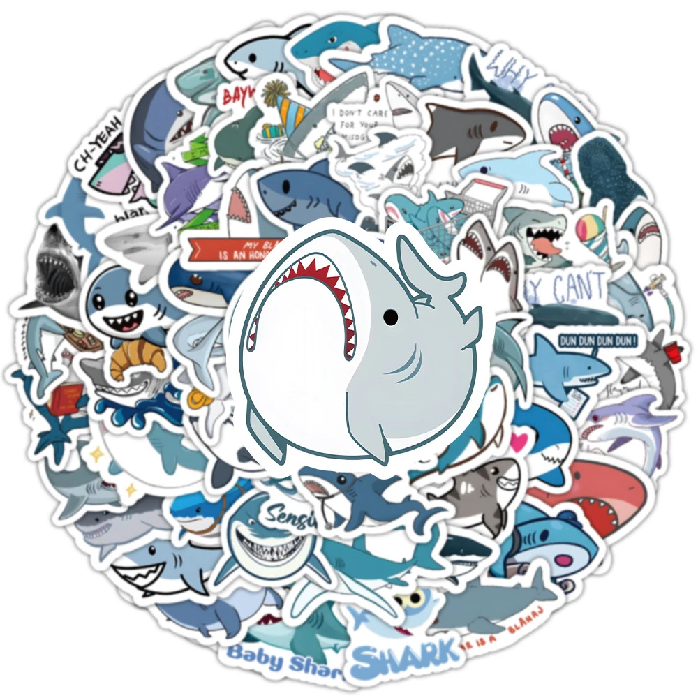

10/30/50/100pcs Kawaii Cartoon Shark MEME Stickers Funny Animal Decals DIY Skateboard Luggage Guitar Cute Decoration Sticker Toy