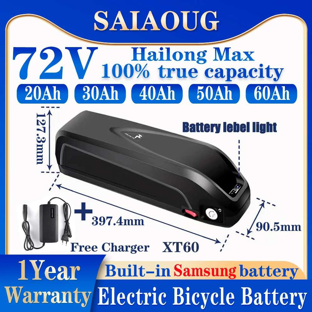 

Hailong G80 Battery Electric Bicycle Battery 72V 20-30-40-50-60ah Original Lithium Battery Pack Electric Scooter 300W-3000W Kit