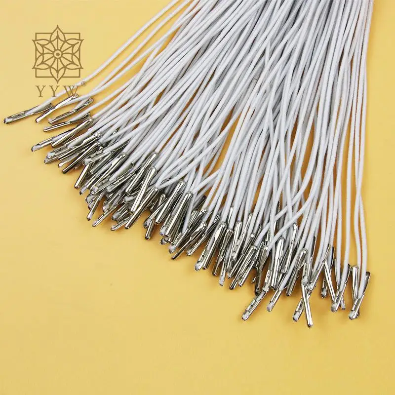 100pcs/Lot 1.20mm Iron White Cord Elastic Thread Length Approx 36 Cm For Strap String Cordon Shoelace Sewing Jewelry Accessories