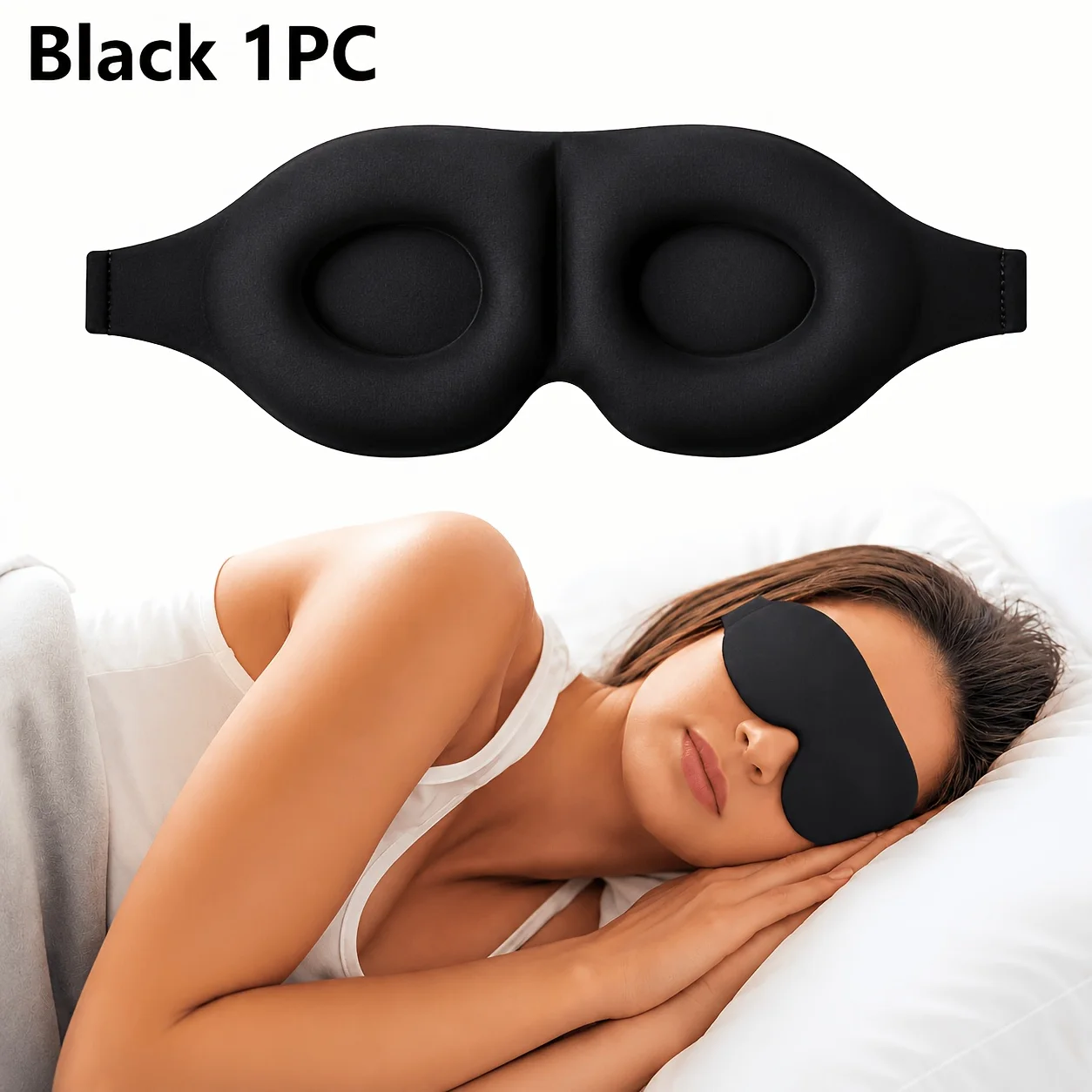 

1-Piece 3D three-dimensional contour eye mask, zero-pressure eye protection design, with adjustable strap, suitable for deep sleep, travel, nap, yoga relaxation