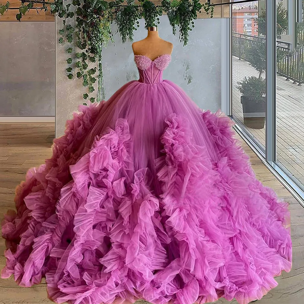 Vestido Quinceanera de tule, vestido de baile, vestido formal fofo, babado alto, estilo 3, 2,5 m, luxo, malha, festa noturna