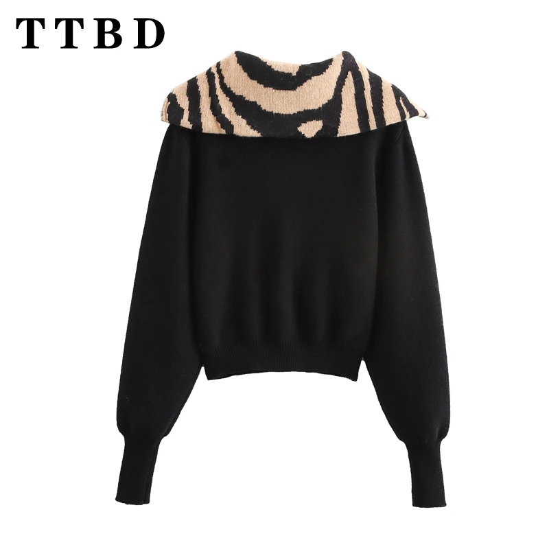 TTBD-Pull en tricot à manches longues pour femme, col rabattu, pull coupe régulière, haut chic, nouvelle mode, automne, hiver, 2024