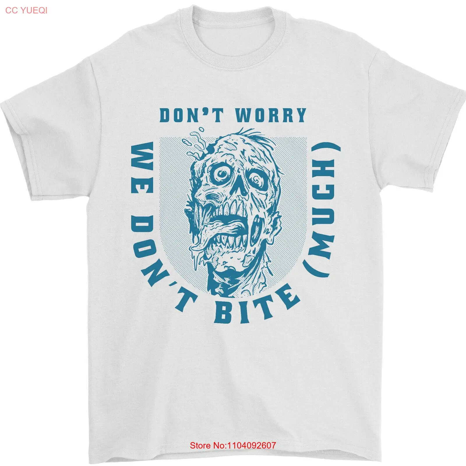 Funny Halloween Zombie We Dont Bite Much Mens T-Shirt 100% Cotton