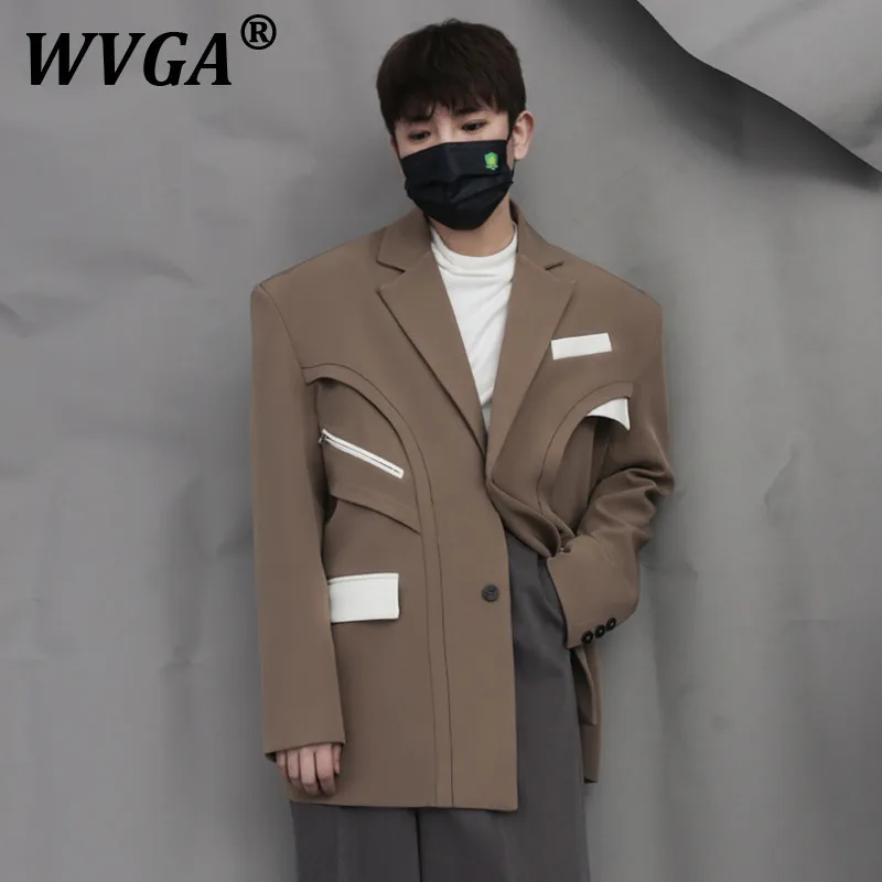 

WVGA Spring Autumn New Men's Tide Y2K High Street Heavy Design Korean Blazer Niche Loose Chic Casual Spliced Suit-Coat Ins W8354