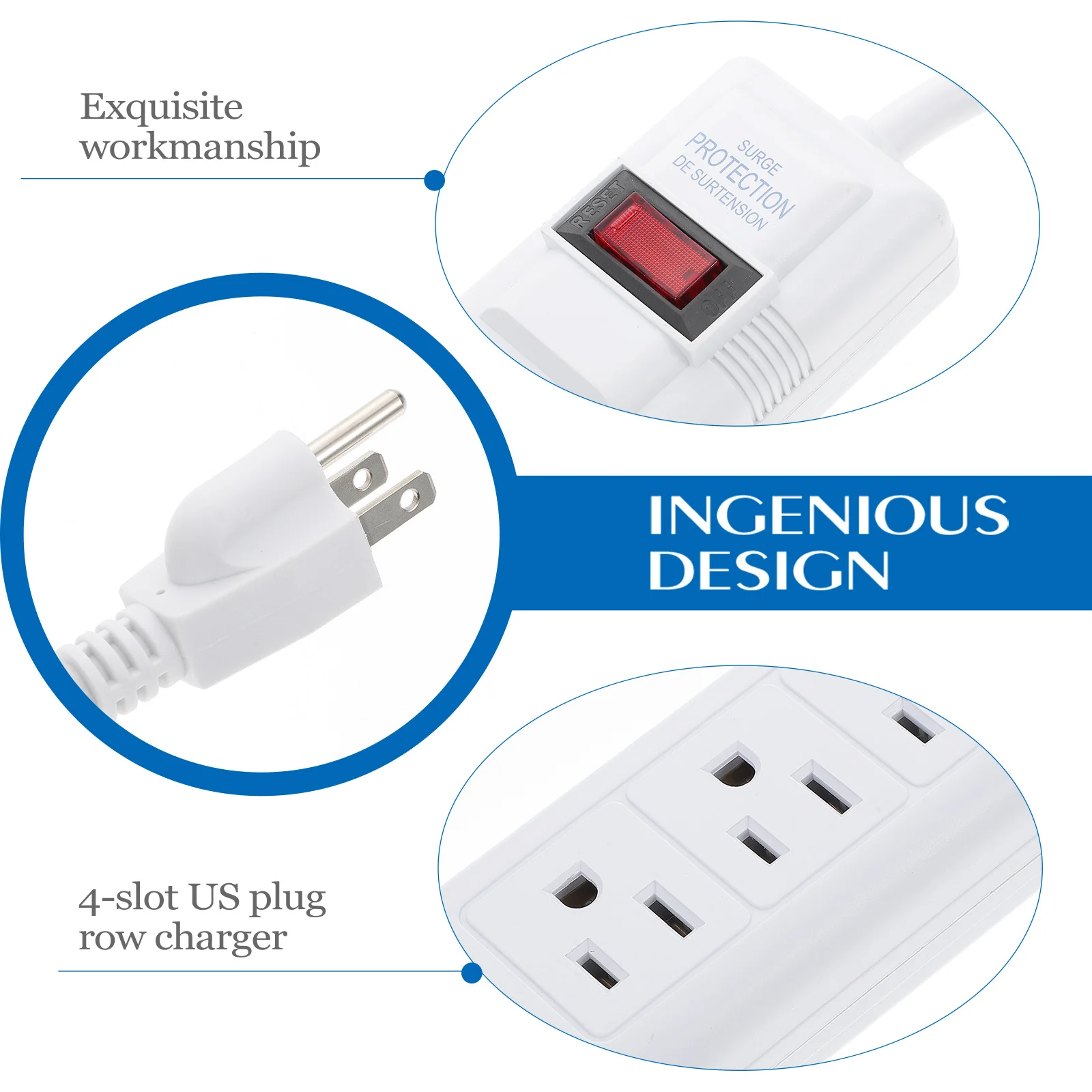 Power Strip 4-Outlet Surge Protector Us Plug Home Office School Use Multifunctional Extension Socket Row