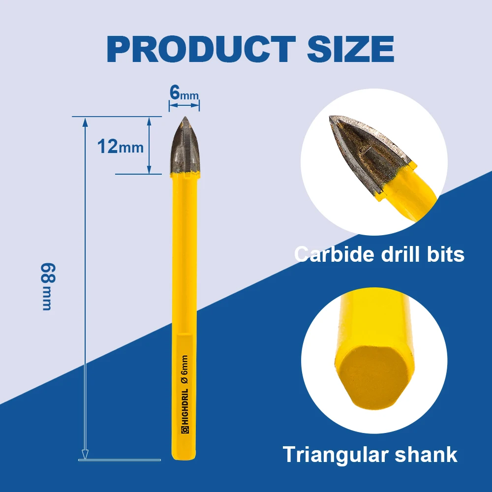 Imagem -02 - Highdril-broca de Posicionamento de Diamante Carbide Hole Saw Triângulo para Madeira Plástico Vidro Alvenaria Porcelana Azulejo Concreto mm Peças