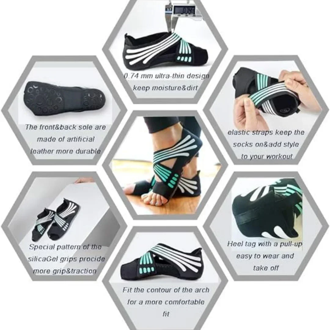 Professional Yoga Shoes Socks, Non-slip Fitness Dance Pilates Indoor Yoga Sock, Five Toe Backless for Ballet Ladies Accessories