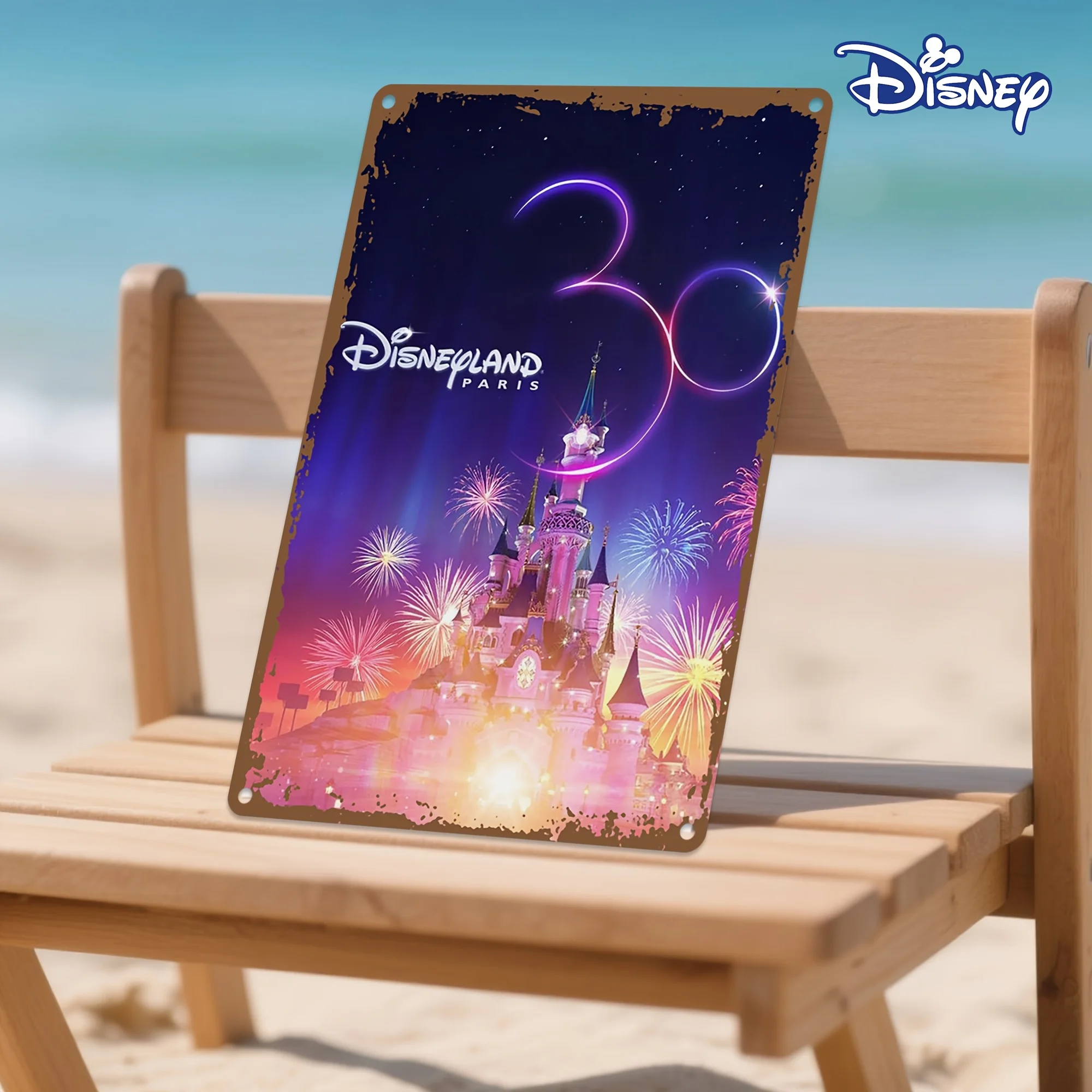 لافتة ديزني لاند باريس المعدنية - 20.32 × 30.48 سم، فن القلعة السحرية مع الألعاب النارية، ديكور حائط نابض بالحياة للمنزل والعطلات، Insp